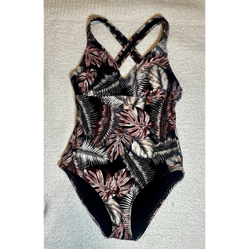 Women's Small Hurley One Piece Floral Tropical Black Bathing Suit Padded Top